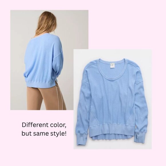 OFFLINE by Aerie Wow! Waffle Oversized Crewneck T-shirt, Cream, Size L - Picture 5 of 6